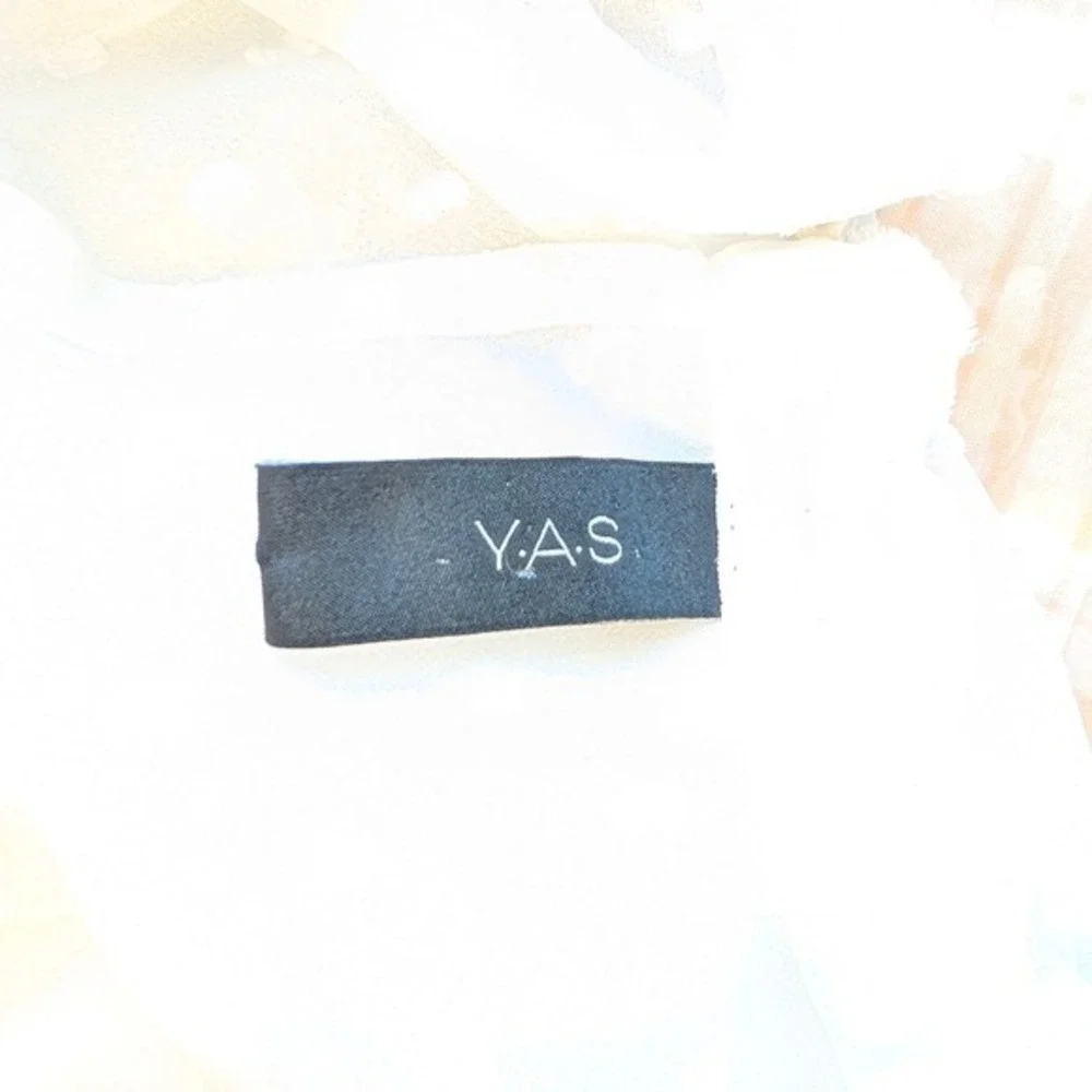 Y.A.S Yasmolia White Swiss‎ Dot Floral Embroidered High Neck Blouse Top Size M